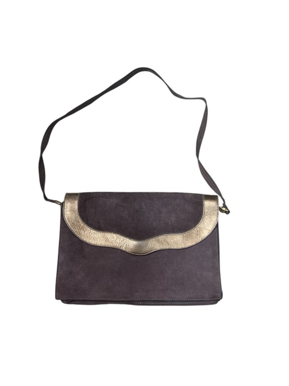 Vintage Taupe Suede Shoulder Bag Purse w/ Gold Trim - EVC